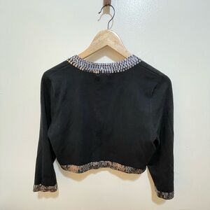 Chic Black Sequin-Trimmed Women's Cardigan